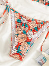 Floral Print Smocked Halter Triangle Bikini Swimsuit