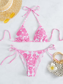  MOD Random Print Smocked Halter Bikini Swimsuit