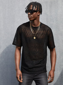  Men Sheer Lace Tee