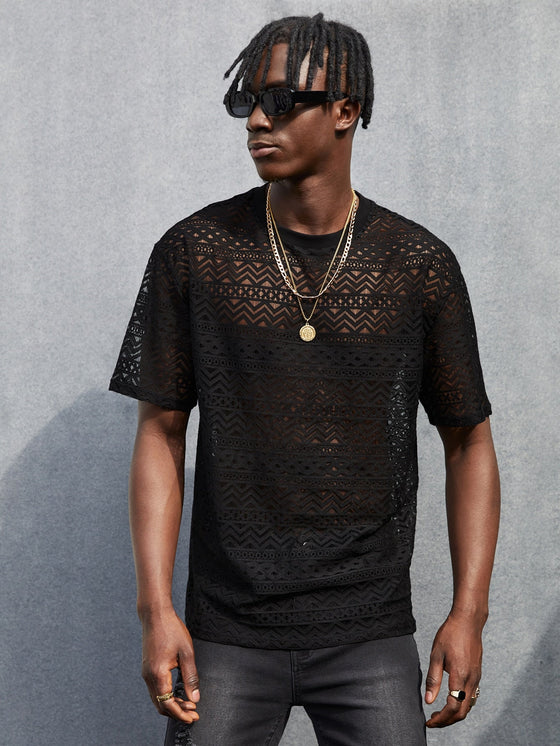 Men Sheer Lace Tee