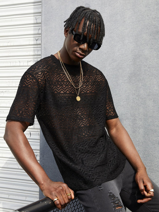 Men Sheer Lace Tee