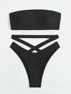 Cross Bandeau High Cut Bikini Swimsuit