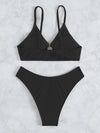 Solid Ring Linked Bikini Swimsuit