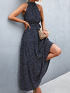 Self Tie Polka Dot Maxi Halter Dress