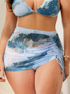 2pack Plus Marble Print Tie Side Bikini Panty Beach Skirt