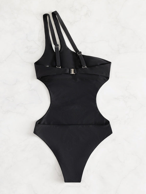 Cut Out One Shoulder One Piece Swimsuit