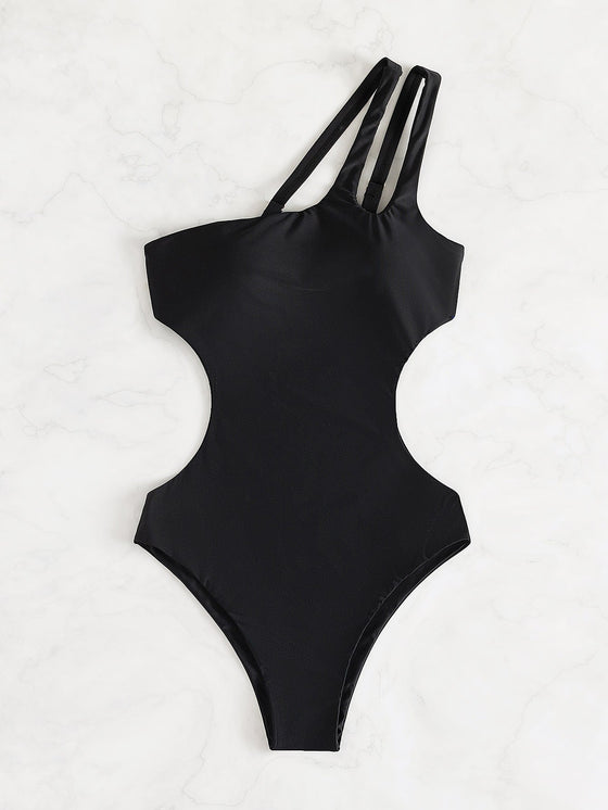 Cut Out One Shoulder One Piece Swimsuit