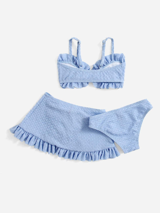 Toddler Girls Textured Frill Trim Bow Front Bikini Swimsuit