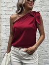 Knot Detail One Shoulder Satin Blouse