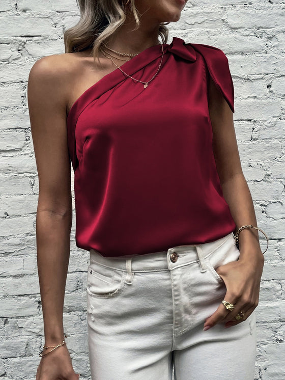 Knot Detail One Shoulder Satin Blouse