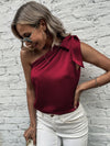 Knot Detail One Shoulder Satin Blouse