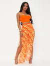 TRANSPARENT SXY Neon Orange Crop Cami Top Tie Dye Split Thigh Pants Set