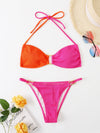 Colorblock Rib Halter Bikini Swimsuit