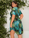 Plus Tropical Print Curved Hem Belted Dress