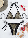 Rhinestone Studded Halter Triangle Bikini Swimsuit