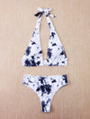 Tie Dye Ring Linked Halter Bikini Swimsuit