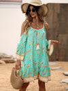 Floral Print Cold Shoulder Tassel Knot Front Ruffle Hem Dress