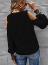 Leopard Print Cold Shoulder Shirred Frill Trim Cuff Blouse