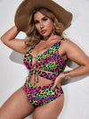 Plus Snakeskin Lace up One Piece Swimsuit