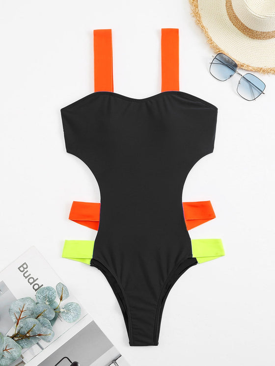 Colorful Strap Cut out One Piece Swimsuit