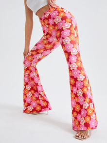  Allover Floral Print Flare Leg Pants