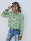 Flounce Sleeve Frill Neck Floral Print Blouse