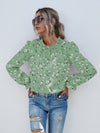 Flounce Sleeve Frill Neck Floral Print Blouse