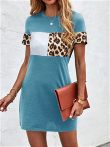  Color block Leopard Panel Tee Dress