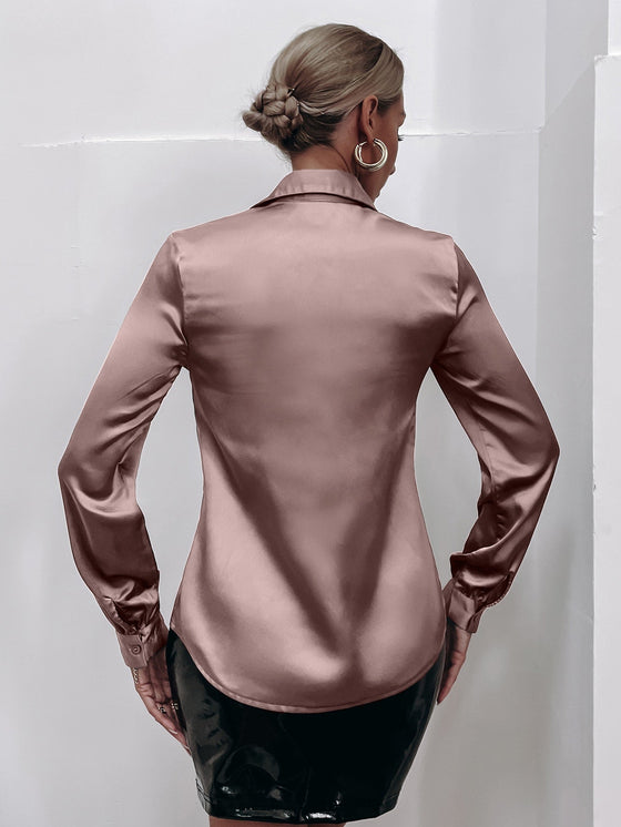 Satin Solid Button Front Shirt