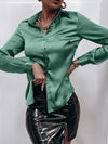 Satin Solid Button Front Shirt