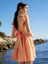 Frenchy Gingham Backless Knot Ruffle Sleeve Square Neck Dress