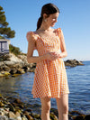 Frenchy Gingham Backless Knot Ruffle Sleeve Square Neck Dress