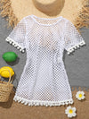 Girls Fishnet Pom pom Decor Cover Up