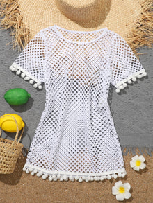  Girls Fishnet Pom pom Decor Cover Up