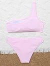 Girls Plain Textured One Shoulder Bikini Swimsuit