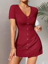 PETITE Rib knit Fake Buttons Dress