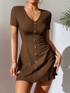 PETITE Rib knit Fake Buttons Dress