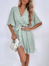 Allover Print Butterfly Sleeve Belted Dress