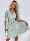 Allover Print Butterfly Sleeve Belted Dress