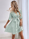 Allover Print Butterfly Sleeve Belted Dress