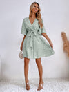 Allover Print Butterfly Sleeve Belted Dress