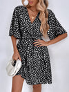 Allover Print Butterfly Sleeve Belted Dress