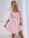 Allover Print Butterfly Sleeve Belted Dress