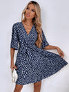 Allover Print Butterfly Sleeve Belted Dress