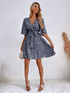 Allover Print Butterfly Sleeve Belted Dress