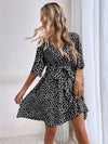 Allover Print Butterfly Sleeve Belted Dress