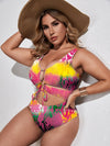 Plus Snakeskin Lace up One Piece Swimsuit