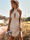 Shirred Waist Halter Neck Backless Ruffle Hem Dress