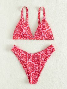  Allover Flower Print Bikini Swimsuit