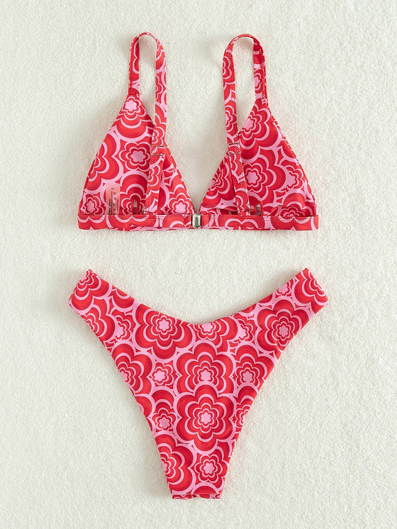 Allover Flower Print Bikini Swimsuit